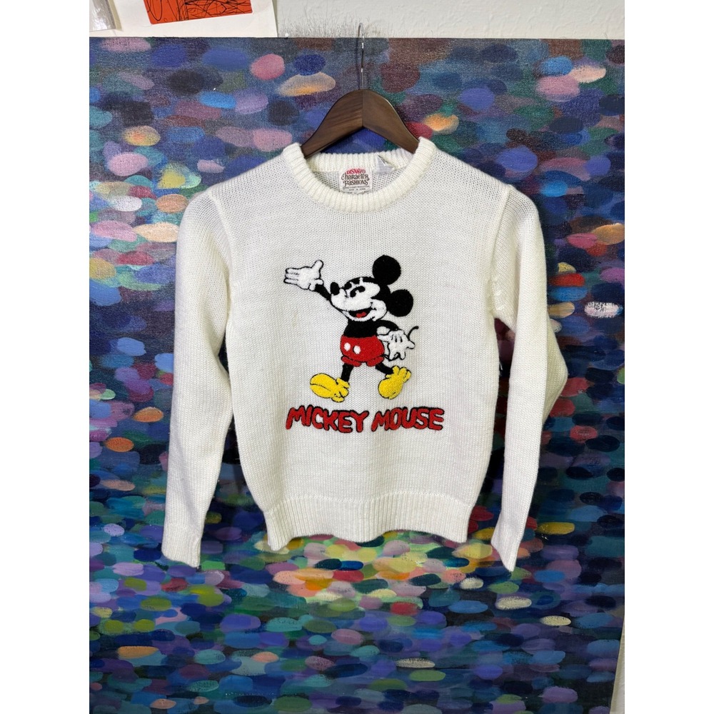 Vintage Disney Character Fashions Mickey Mouse Knit Sweater White Kids 11-12